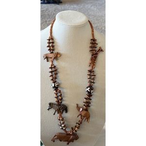 African Inspired Animal Wood Carved Necklace